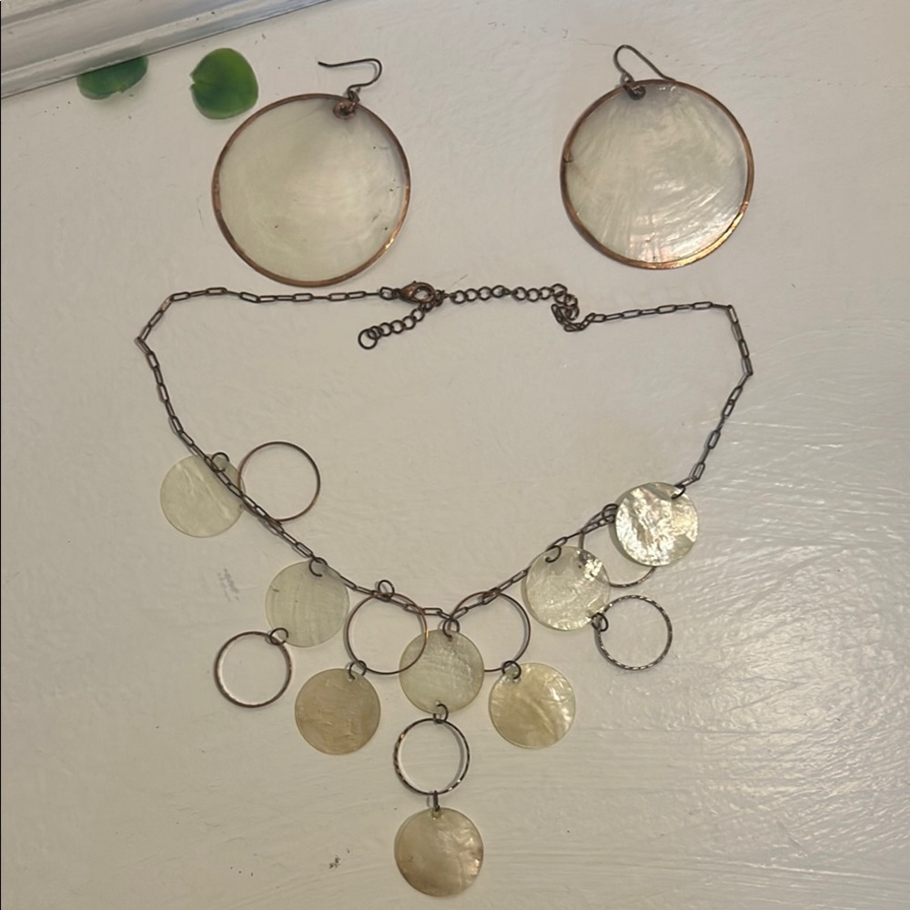 Copper Cascading shell Necklace with earrings